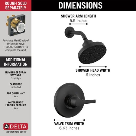 Delta Galeon: 14 Series Shower Trim With H2Okinetic T14272-BL